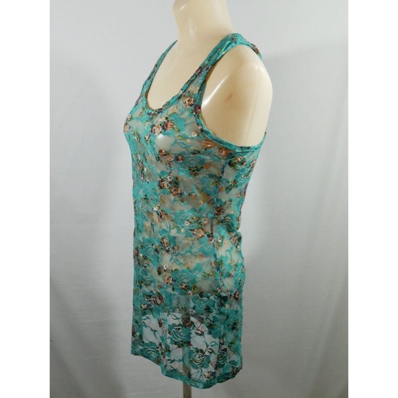 Wet Seal Blue Lace Sheer Top Floral Tank S - Picture 4 of 9